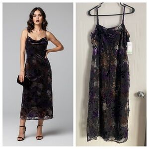 Taylor Size 8 Rayon Velvet Midi Dress Purple Black Floral Burnout Whimsigoth